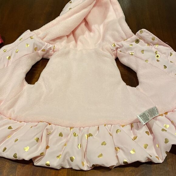 Little Me Pink & Gold Hearts Puffer Hoodie Vest Size 12 Months - Picture 5 of 9